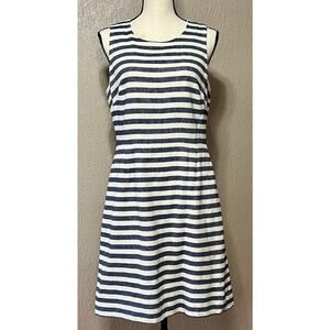 J.CREW Women's Striped Shift Pleated Dress Blue Nautical Office Siren Size 10